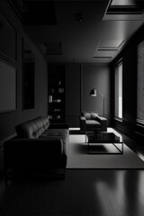 black living room with luxurious furniture, Generative AI