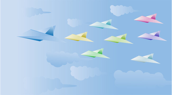 Paper style blue airfighter represent the journey to success of leader