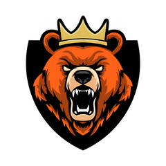 Vector mascot bear wearing crown for logo design template or print t shirt