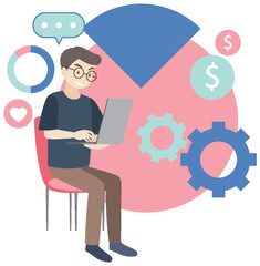 Working characters flat design for web banner