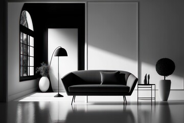white an black living room with luxury furniture, Generative AI