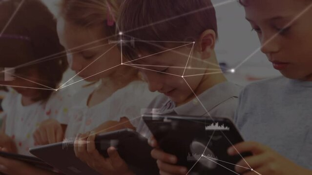 Animation of network of connections with data processing over school children using tablets