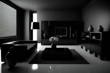 white and black living room with luxury furniture, Generative AI
