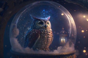 owl in a crystal ball created using AI Generative Technology