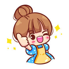Cheerful girl thumbs up Showing that you're great cartoon hand draw art illustration