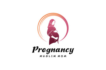 Pregnancy logo design, beautiful pregnant muslim woman logo vector illustration