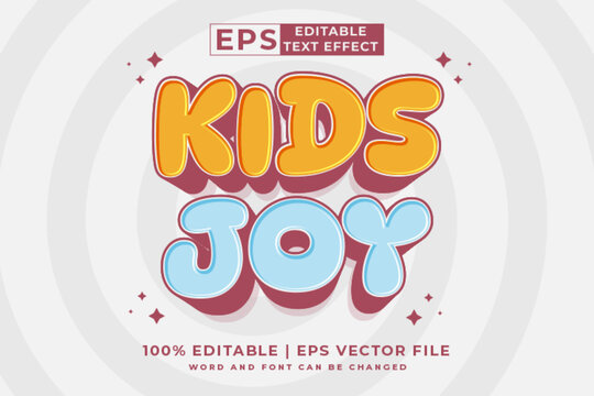 Editable text effect - Kids Joy 3d Cartoon template style premium vector