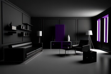 white living room with furniture in purpple details made generative ai