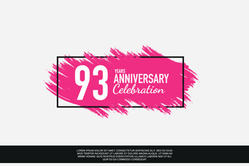 93 year anniversary celebration vector pink design  in black frame on white background abstract illustration logo 