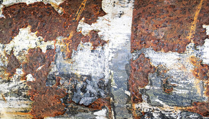 Rusted metal panel with peeling paint grunge texture