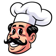 Chef Mustache Head Smile Cheerful Happy Mascot Logo Character Design