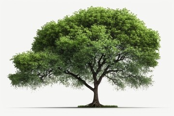 On a white background, a lovely green tree stands isolated. Generative AI