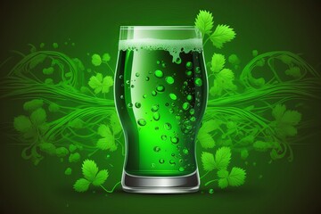 Clover leaves and a glass of sparkling beer