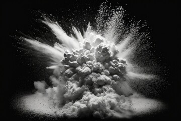 Explosion of white powder on a dark background. Generative AI