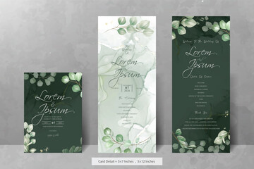Set of greenery Wedding Invitation Card Template with Eucalyptus Leaves