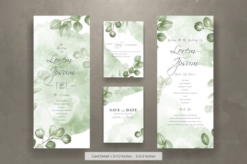 Set of greenery Wedding Invitation Card Template with Eucalyptus Leaves