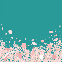 Obraz na płótnie Canvas 桜　花びら舞う　上にコピースペース　濃い緑の青空