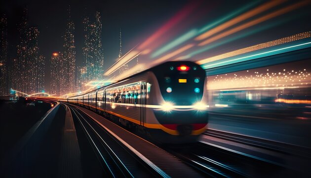 The City Streamliner A Journey Through the Bright and Bustling Metropolis. Generative AI