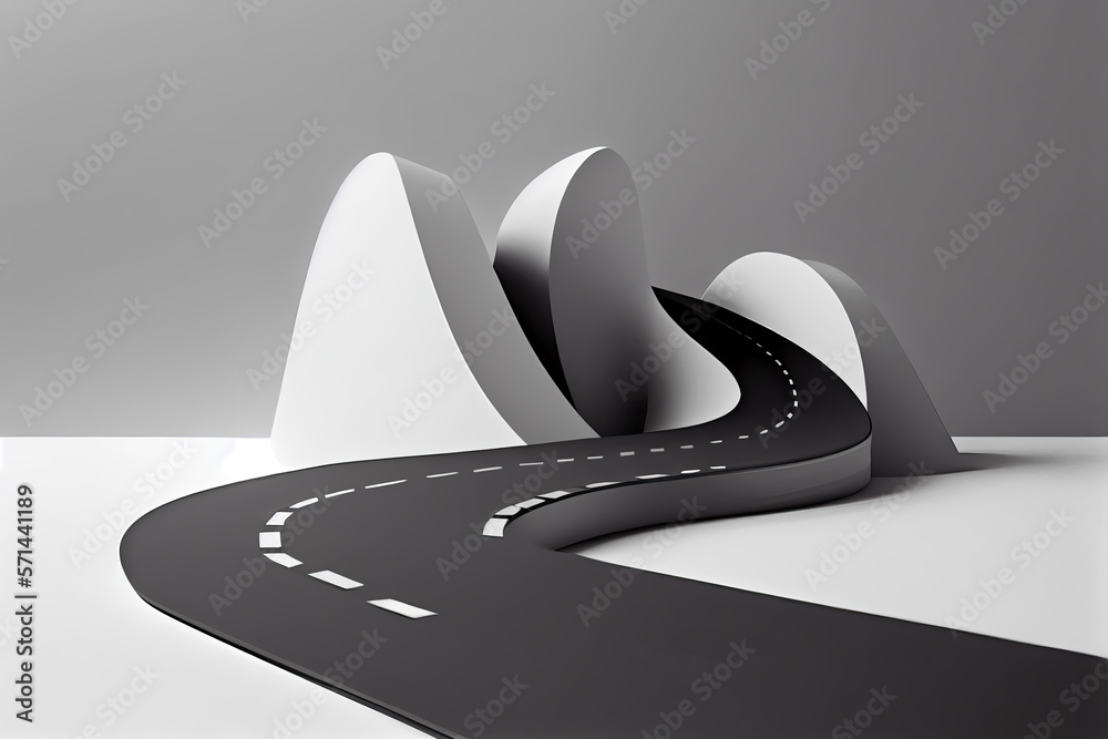 Canvas Prints 3D rendering of a curved road on white background.