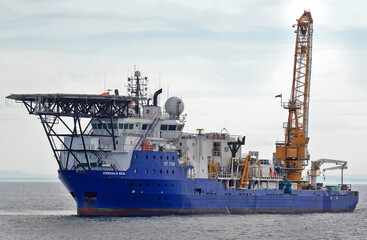 The Emerald Sea exploration vessel in Bass Strait-Victoria during construction of a new platform.