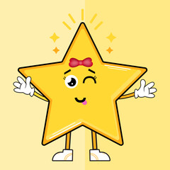 Adorable Cute Star Character Vector Illustration, This character is often used as a design for toy products, clothing, accessories, stationery, and other merchandise