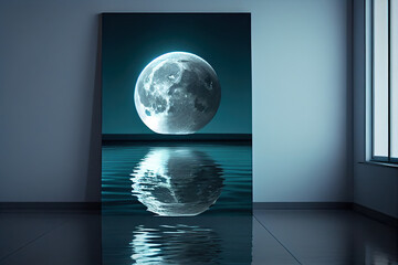 The reflection of the moon on a mirror-like lake.