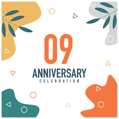 09th anniversary celebration vector colorful design  on white background abstract illustration