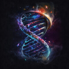 DNA galaxy ,space, planet neon generative Ai