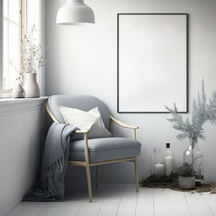 Scandinavian Style Interior Design with Poster Frame Mock Up - Created with Generative AI