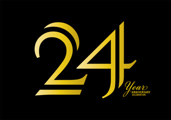 24 years anniversary celebration logotype gold color vector, 24th birthday logo,24 number, anniversary year banner, anniversary design elements for invitation card and poster. number design vector