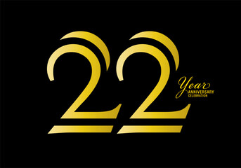 22 years anniversary celebration logotype gold color vector, 22th birthday logo,22 number, anniversary year banner, anniversary design elements for invitation card and poster. number design vector