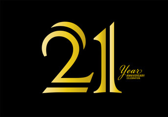 21 years anniversary celebration logotype gold color vector, 21th birthday logo,21 number, anniversary year banner, anniversary design elements for invitation card and poster. number design vector
