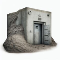 Detailed illustration of the entrance to an underground doomsday prepper bunker isolated on a white background, generative ai