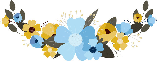 Cartoon Blue and Yellow Floral Wedding Invitation Banner PNG