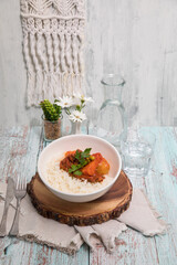 Beef stew estofado Assorted food plates Peru traditional comfort food buffet table