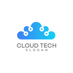 data technology cloud logo design with interconnected connection lines, cloud storage, digital service, or application that transfers data to a server or hosting service