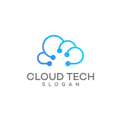data technology cloud logo design with interconnected connection lines, cloud storage, digital service, or application that transfers data to a server or hosting service
