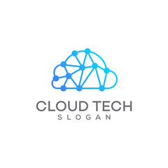 data technology cloud logo design with interconnected connection lines, cloud storage, digital service, or application that transfers data to a server or hosting service