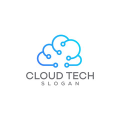 data technology cloud logo design with interconnected connection lines, cloud storage, digital service, or application that transfers data to a server or hosting service
