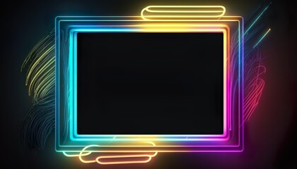 Colorfull Acrylic Paint Splash, Artistic Abstract Frame with Dark Color and Neon Light Created with Generative AI Technology
