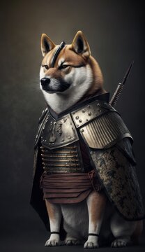 Majestic Animal Akita Shogun in Samurai Armor: A Depiction of Japanese Culture, Armor, Feudal Japan, Bushido, Warrior, Castle, Shogun, Feudal Lord, Ronin (generative AI)