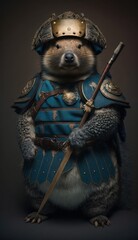 Majestic Animal Beaver Shogun in Samurai Armor: A Depiction of Japanese Culture, Armor, Feudal Japan, Bushido, Warrior, Castle, Shogun, Feudal Lord, Ronin (generative AI)