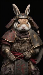 Majestic Animal bunny Shogun in Samurai Armor: A Depiction of Japanese Culture, Armor, Feudal Japan, Bushido, Warrior, Castle, Shogun, Feudal Lord, Ronin (generative AI)