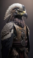 Majestic Animal Eagle Shogun in Samurai Armor: A Depiction of Japanese Culture, Armor, Feudal Japan, Bushido, Warrior, Castle, Shogun, Feudal Lord, Ronin (generative AI)