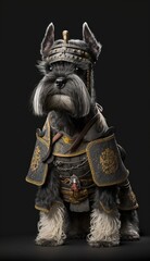 Majestic Animal Miniature Schnauzer Shogun in Samurai Armor: A Depiction of Japanese Culture, Armor, Feudal Japan, Bushido, Warrior, Castle, Shogun, Feudal Lord, Ronin (generative AI)