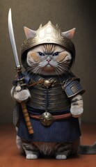 Majestic Animal Munchkin Shogun in Samurai Armor: A Depiction of Japanese Culture, Armor, Feudal Japan, Bushido, Warrior, Castle, Shogun, Feudal Lord, Ronin (generative AI)