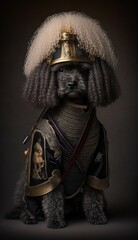 Fototapeta premium Majestic Animal Poodle Shogun in Samurai Armor: A Depiction of Japanese Culture, Armor, Feudal Japan, Bushido, Warrior, Castle, Shogun, Feudal Lord, Ronin (generative AI)