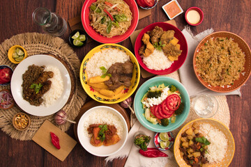 Assorted food plates Peru traditional comfort food buffet table