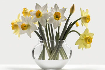 Spring Yellow and White Daffodils Blooming in a Vase