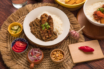 Assorted food plates Peru traditional comfort food buffet table